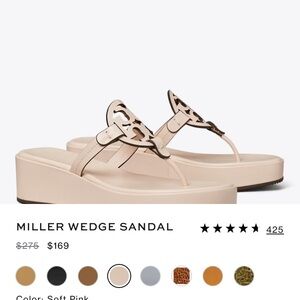 Tory Burch Soft Pink Miller Wedge Sandals